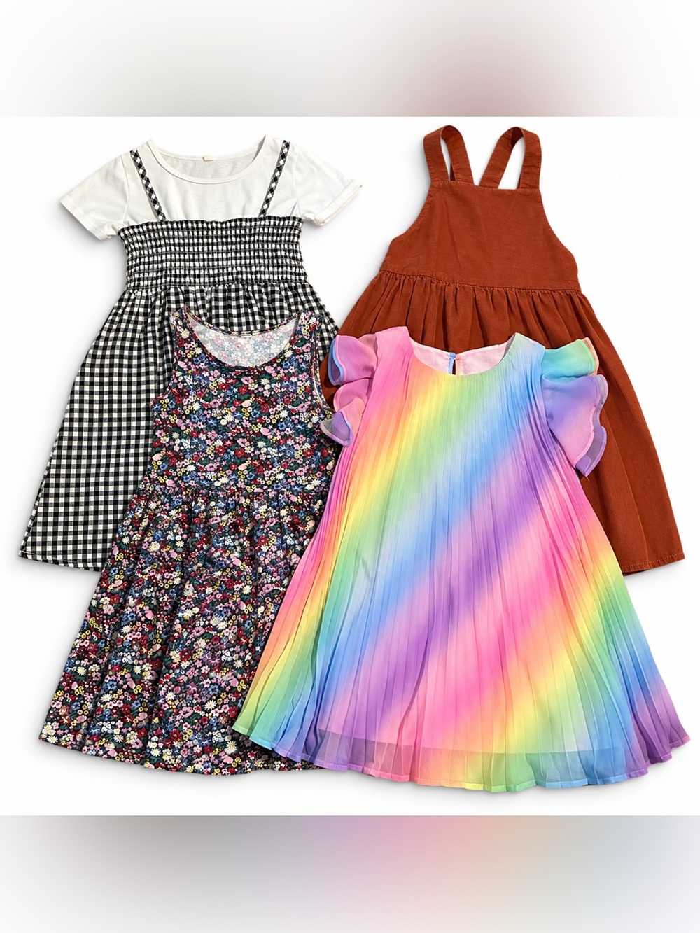 H&M Girls Dress Lot Size 8 8-9 Years Rainbow Pleated Floral Gingham Corduroy Set
